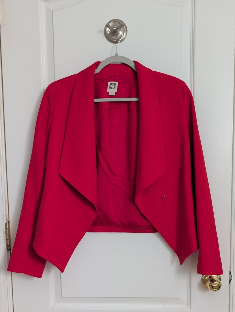 Anne Klein Red Cropped Draped Open Front Blazer Waterfall Lapel 6